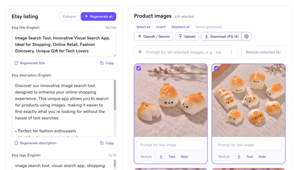 AI copy and batch image editing workspace