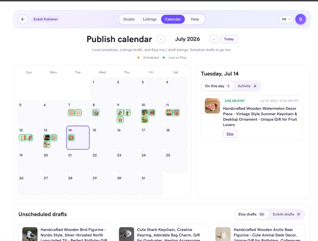 Publishing calendar and social promotion view
