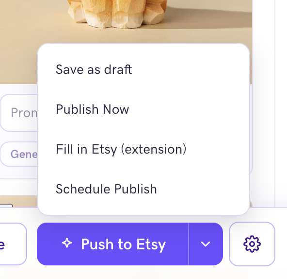 Etsy Push options in EvikAI Studio
