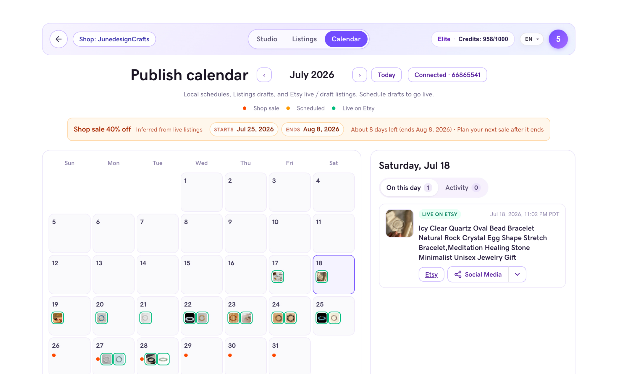 Publishing calendar with sale dates